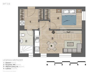 Novostavba bytu 2+kk 44 m2, parkovací stání a 4 m2 sklep,Hořovice - centrum, ul. Nádražní - Fotka 8